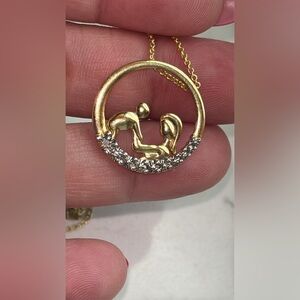 Gold over Sterling Silver Mother and Child Circle Pendant Necklace with Diamonds